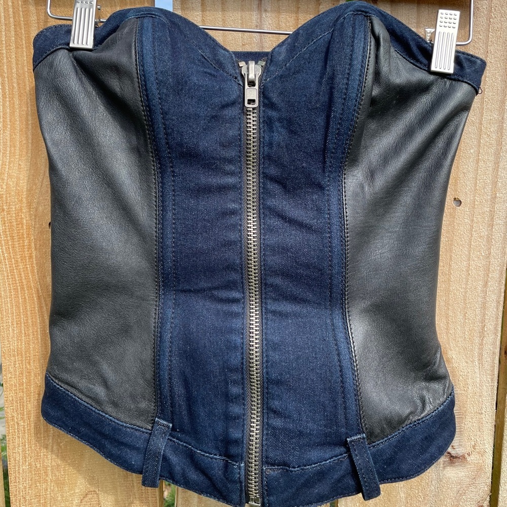 🔴 SOLD! Faux Leather Corset by Guess Denim Zip Up